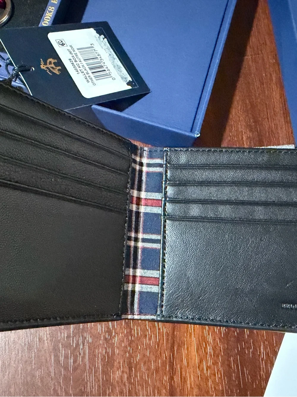 Brooks Brothers black leather bi-fold  wallet/ keychain set NWT